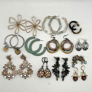 Large Fashion Earring Lot 12 Pairs – Statement Hoops Rhinestone Resin Wearable